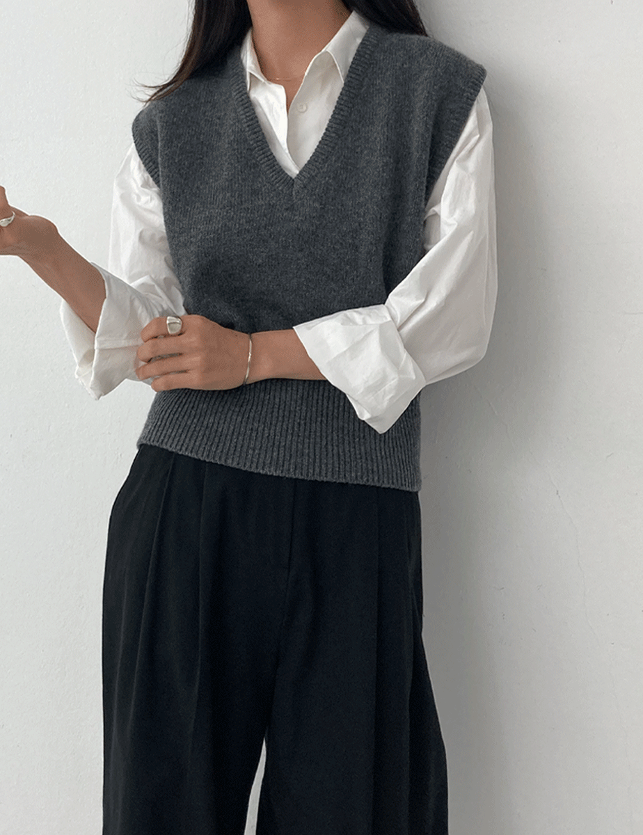 wool V knit vest (3color)