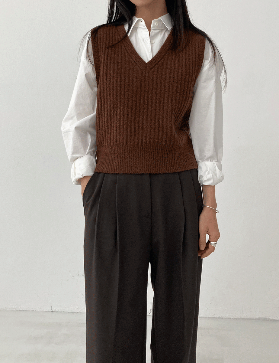 boucle V knit vest (4color)