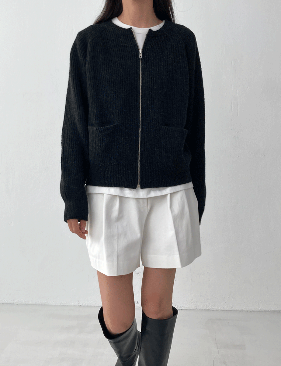 round wool zip-up cardigan (2color)