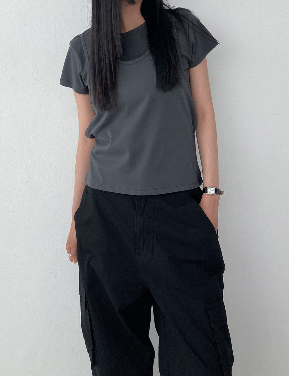 double strap layered Tee (5color)