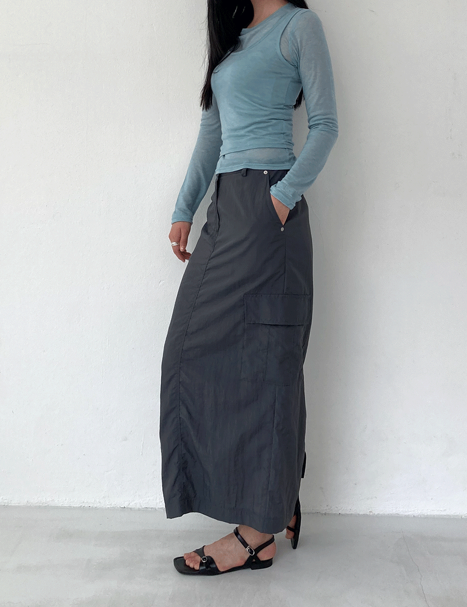 maxi long cargo skirt (2color)