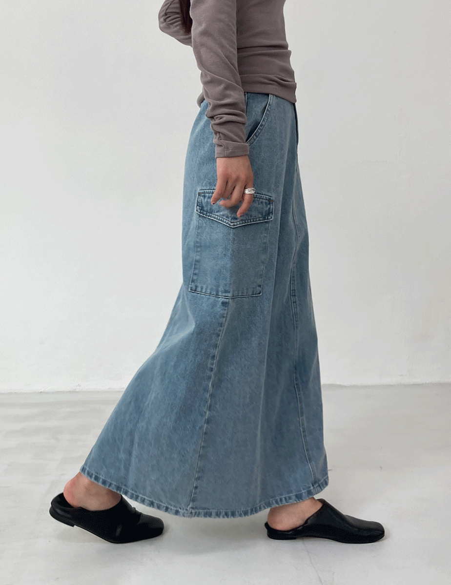 denim cargo long skirt (2color)