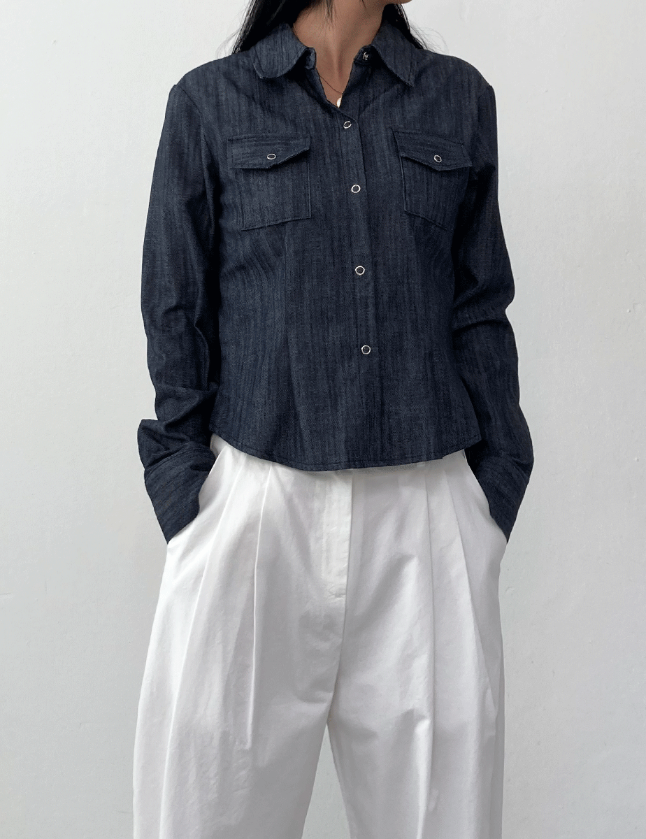 [일부당일] indigo denim slim shirt _FW (2color)
