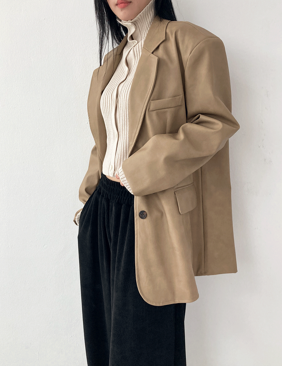 leather boxy jacket (2color)