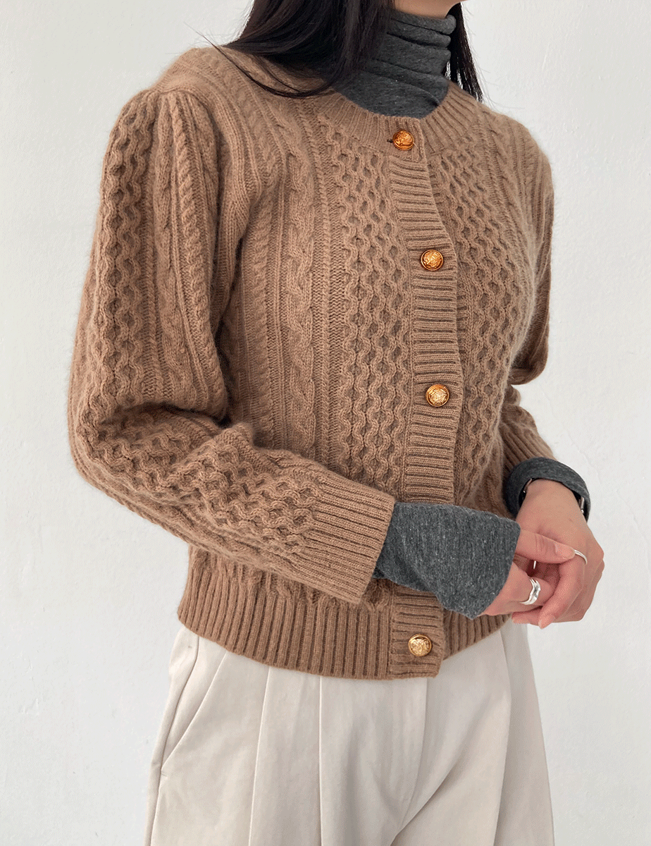 button 2-way cable knit cardigan (3color)