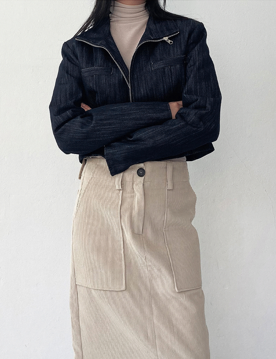 denim high neck crop jacket (2color)_누빔안감