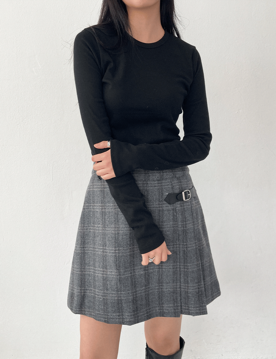 wool buckle pleats skirt (2color)