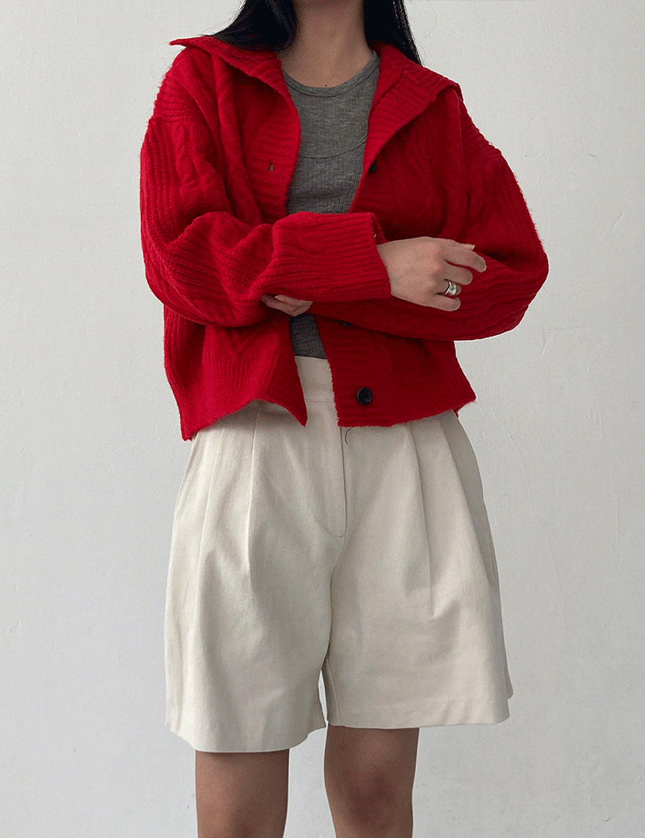 high neck cable knit cardigan (3color)