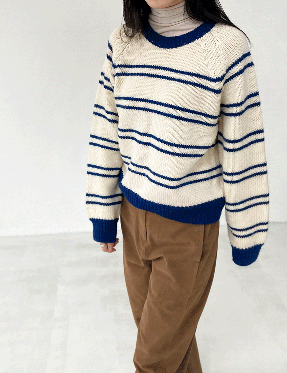 stripe round knit top (3color)_wool 100%