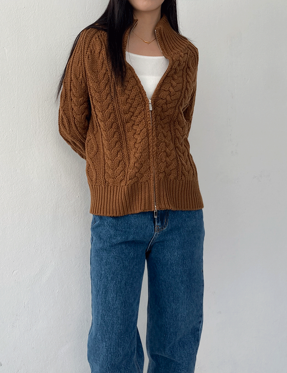 2way twist knit zip-up (4color)